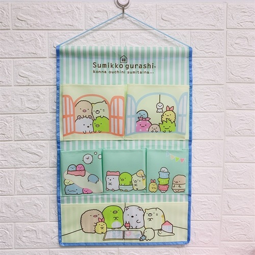 Japanese cartoon home multi-layer storage hanging bag creative fabric wall-mounted storage bag cute layered storage bag