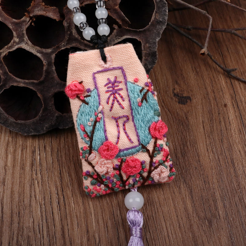 Estilo chino bendición guardia real amuleto ping a fu erfu larga vida y salud fortuna paquete de material bordado hecho a mano