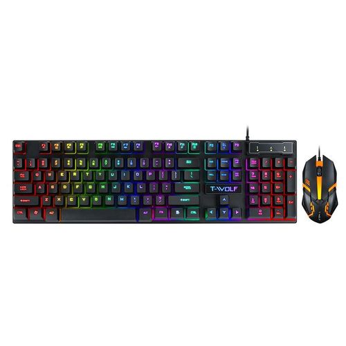 T-WOLF new keyboard and mouse TF200 office usb wired luminous keyboard and mouse set factory direct delivery