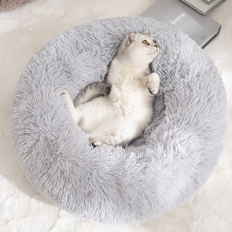 Extraíble y lavable perrera extraíble gato nido de peluche redondo sueño profundo almohadilla térmica extraíble mascota nido perro estera