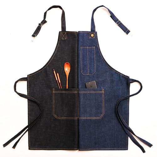 Denim apron printed barista hairdressing canvas kitchen baking men's and women's painting work clothes children's printed logo