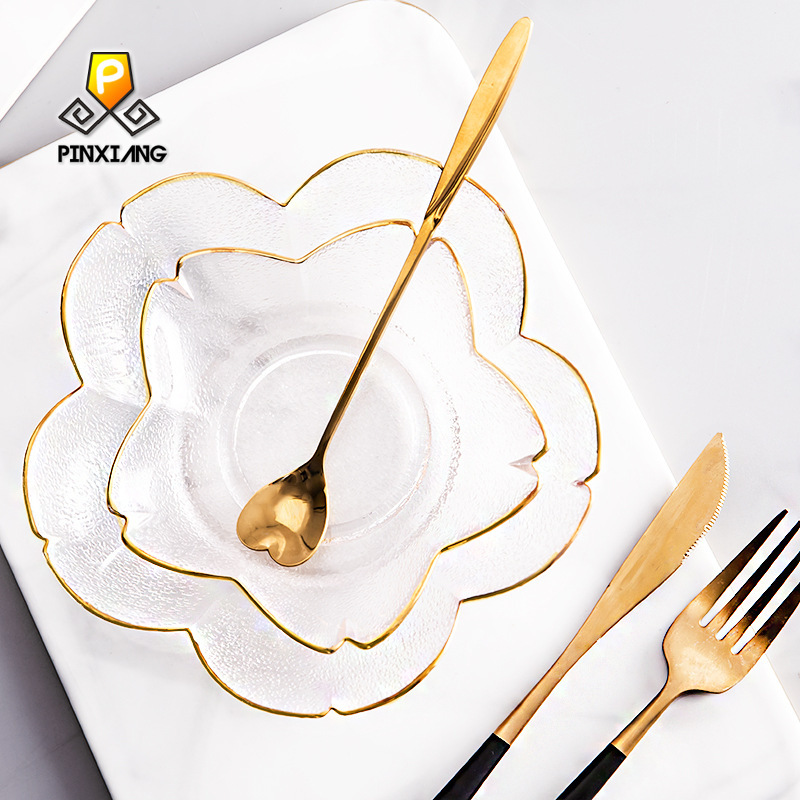 Japanese-style Phnom Penh Hammer Cherry Blossom Plate Household Seasoning Plate Fruit Plate Creative Gold-painted Frosted Glass Salsa Bowl