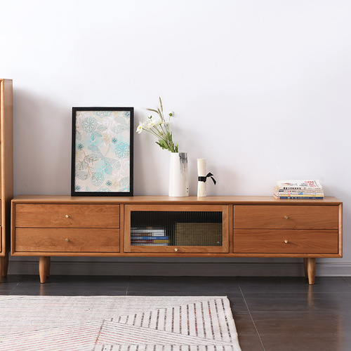 Cloudy Cherry Wood TV Cabinet Nordic Solid Wood TV Cabinet Coffee Table Combination Simple Modern Japanese Oak Living Room