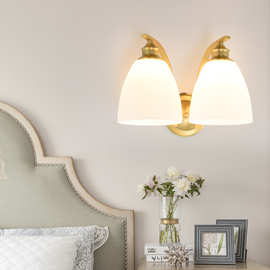 美式创意全铜led客厅壁灯现代简约过道背景墙灯北欧卧室床头灯具