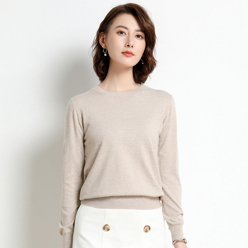 Crewneck Simple Pullover Sweater Women's Loose Large Size Knitted Shirt Long Sleeve Solid Color Base Shirt All-match