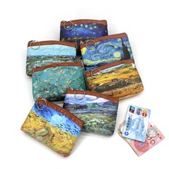 Nostalgic oil painting printed coin bag, classical creative coin purse, ladies hand held mini wallet, retro student bag