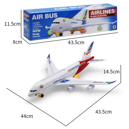 A380 aircraft large 43CM long electric model aircraft with sound and light-up children's toys wholesale cross-border