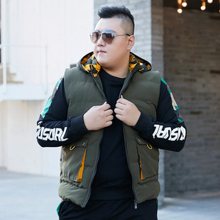 Autumn and Winter Short Sleeveless Vest with Hood Men's Handsome Plus Fat Extra Trendy Casual Overalls Vest Jacket for Fatty Man