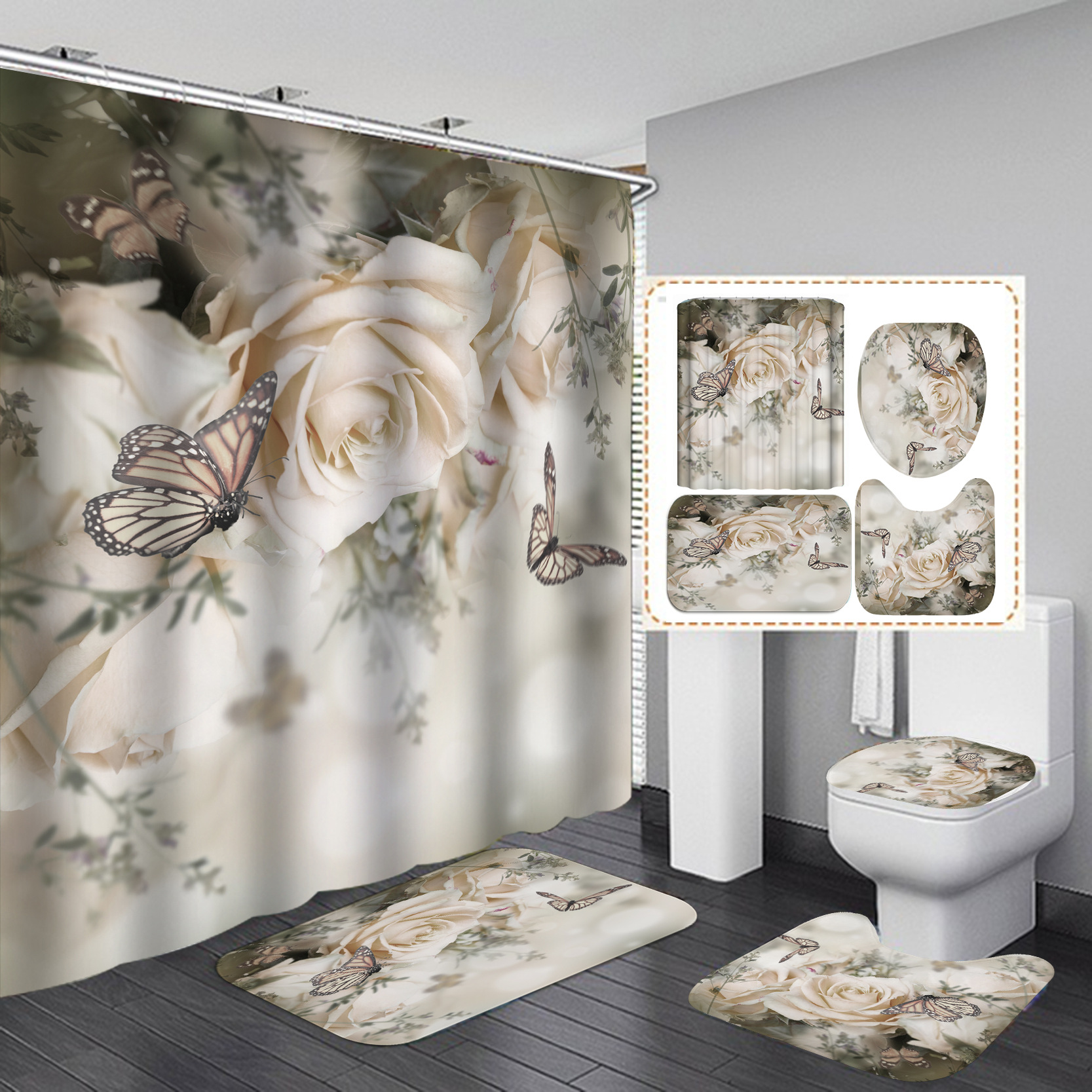 Comercio electrónico transfronterizo Venta caliente 3D Impresión digital impermeable poliéster baño flor Cortina de ducha fábrica suministro directo Cortina de ducha al por mayor