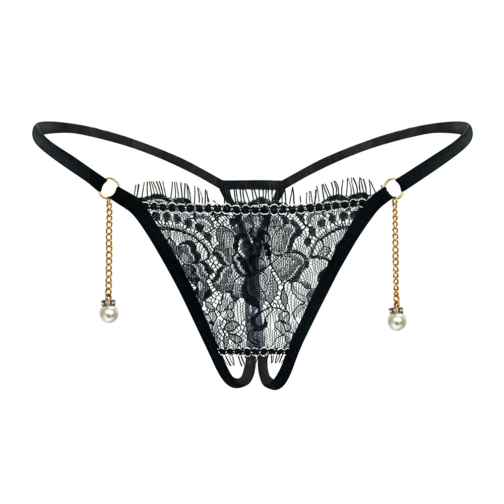 Женские прозрачные кружевные стринги G-String, декоративная цепь и жемчуг, размерные диапазоны F/M–XL