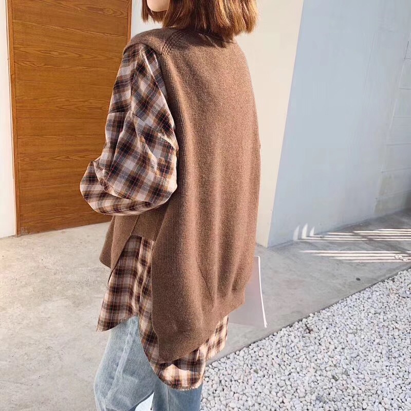 2023 Otoño e Invierno transfronterizo Chaleco de punto de mujer estilo coreano cuello redondo suéter suelto suéter sin mangas entrega de una pieza