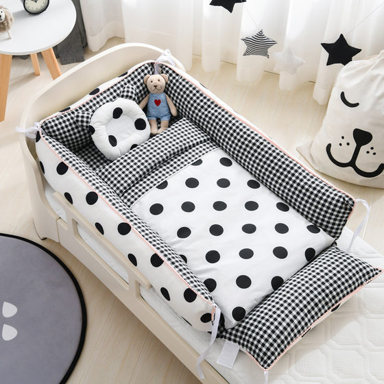 Cross-border double-sided cotton crib adjustable bed-in-bed portable pressure-proof high-side nursing bed twin bed
