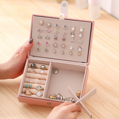 Jewelry box for women portable princess European style Korean earrings small simple earrings earrings rings hand jewelry storage box