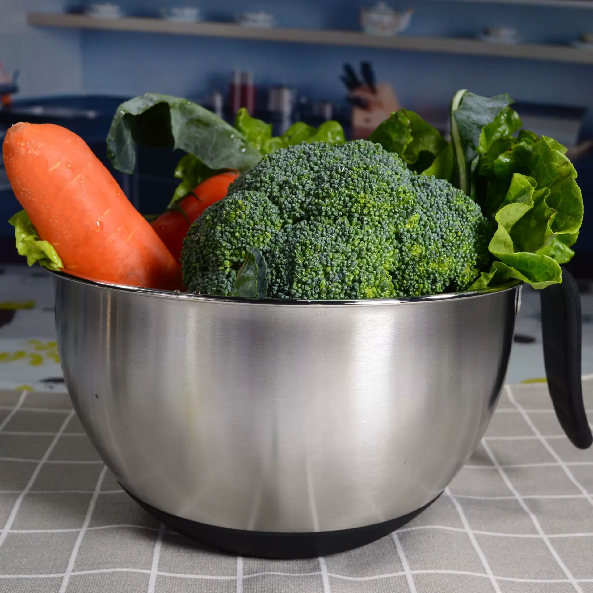 宇乐不锈钢长手柄 硅胶底无级位欧式沙拉碗 美式防滑底打蛋盆