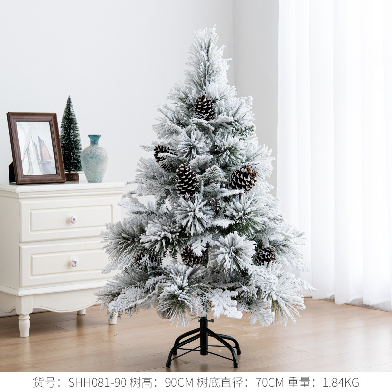 Árbol de Navidad con nieve densa y cubierta de nieve, con bayas rojas y piñas, adornos decorativos para regalos de Navidad, pequeños adornos al por mayor.