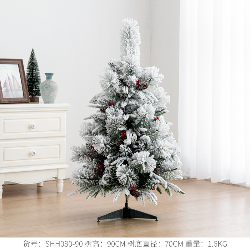 Árbol de Navidad con nieve densa y cubierta de nieve, con bayas rojas y piñas, adornos decorativos para regalos de Navidad, pequeños adornos al por mayor.
