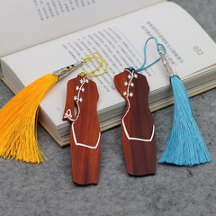 科檀木鑲銀旗袍書籤紫檀鑲嵌服飾書籤文創工藝商務禮品廠家批發