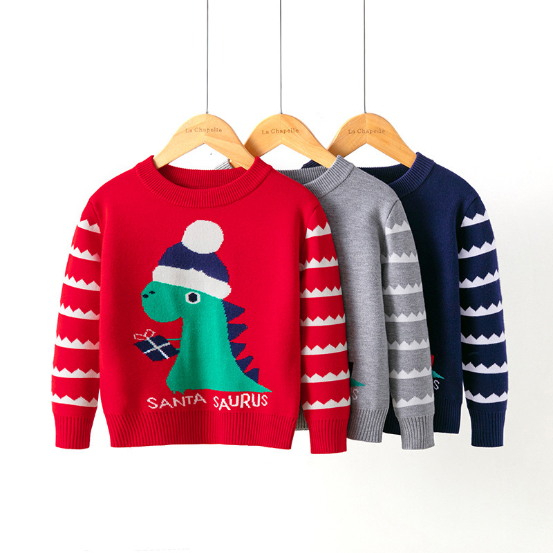 Wholesale children's sweater autumn and winter new Christmas dinosaur boy baby cartoon base pullover sweater children's clothing Wholesale children's sweater autumn and winter new Christmas dinosaur boy baby cartoon base pullover sweater children's clothing