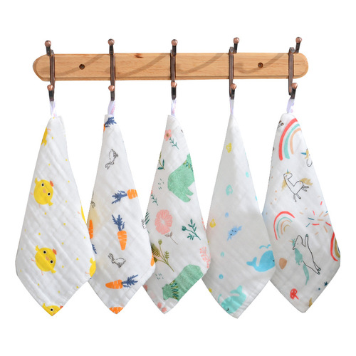 6-layer cotton gauze baby towel, cotton cartoon face towel, children's seersucker square towel, handkerchief saliva towel