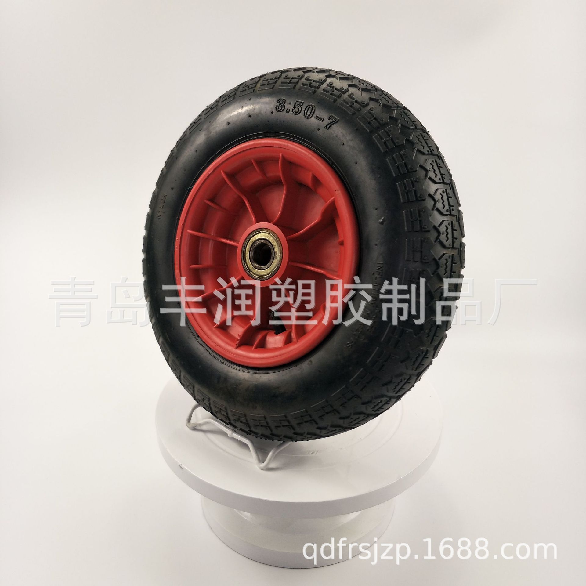 青岛厂家直供13寸350-7橡胶充气轮梳子花耐磨手推车货仓车工具车