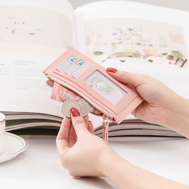Wallet (Forever Young) short thin shoulder bag, handheld card holder with zipper, Korean style