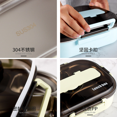 Insulated lunch box 304 stainless steel dinner plate lunch box student microwave plastic lunch box cross-border foreign trade wholesale