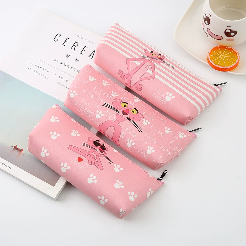 Cartoon cute fresh pencil case, capacious triangular polyurethane storage bag