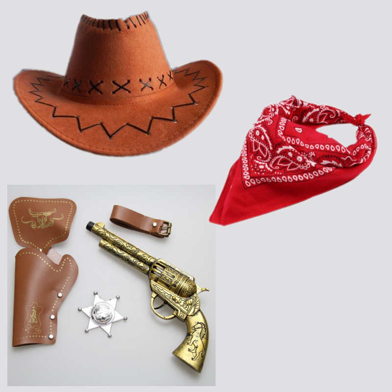 Navidad mascarada accesorios retro occidental vaquero arma de juguete arma mano pistola cubierta cinturón sello plástico mar pistola