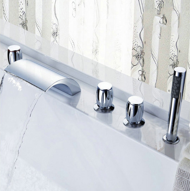 All-Copper Three-Handle Five-Hole Five-Piece Set Hot and Cold Mixed Split-Type Bathtub Massage Shower Room Water Tank Side-Mounted Faucet Showerhead