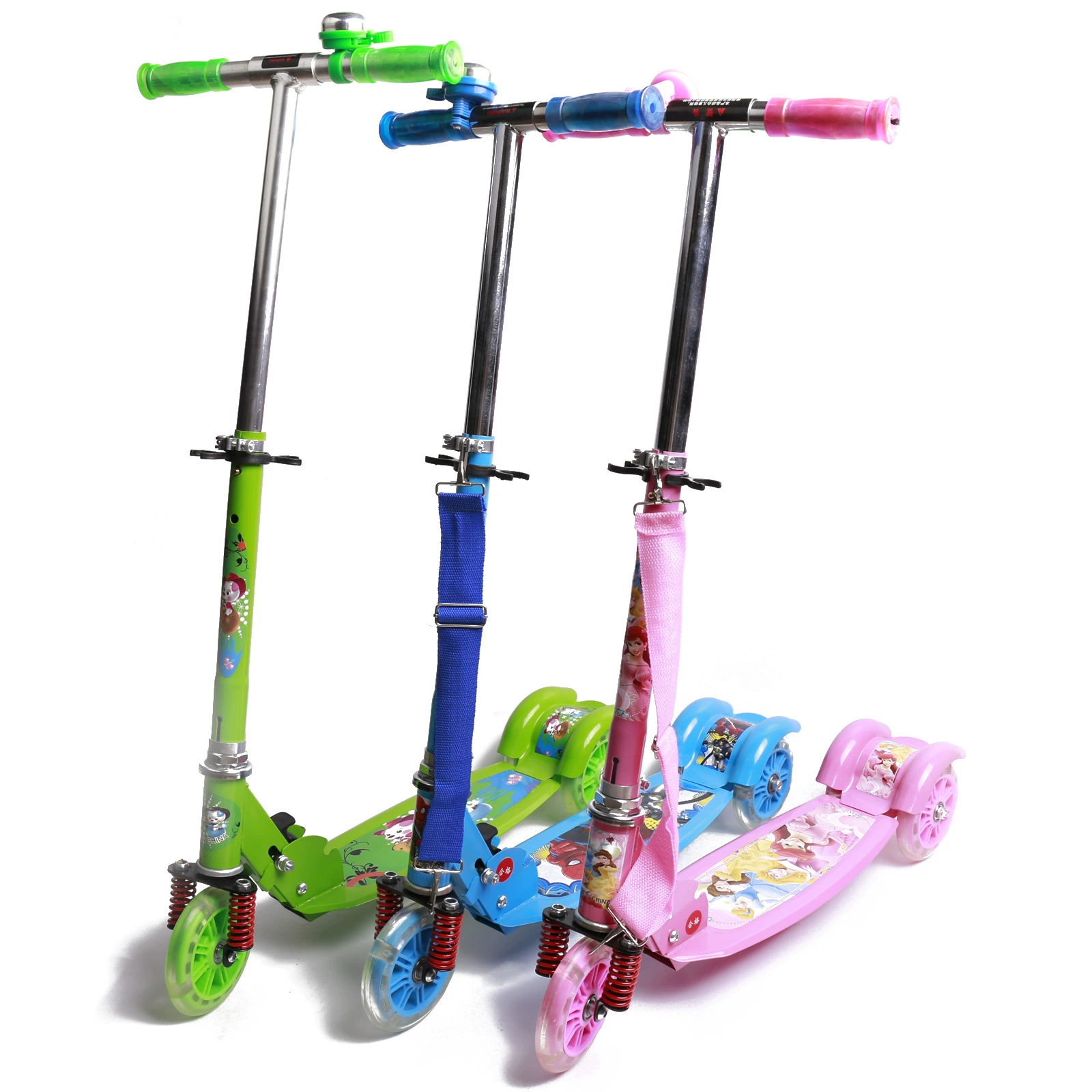 Производители поставляют Детский самокат, полностью железный, рыбный, трехколесный, PU-вспышка, большой амортизатор, складной, регулируемый по высоте