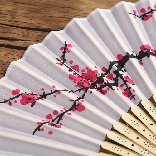 Plum Blossom Fan Chinese Style Classical Women's Folding Fan Wedding Elegant Cloth Fan Gift Fan Bamboo Fan Floor Stall Logo Foreign Trade