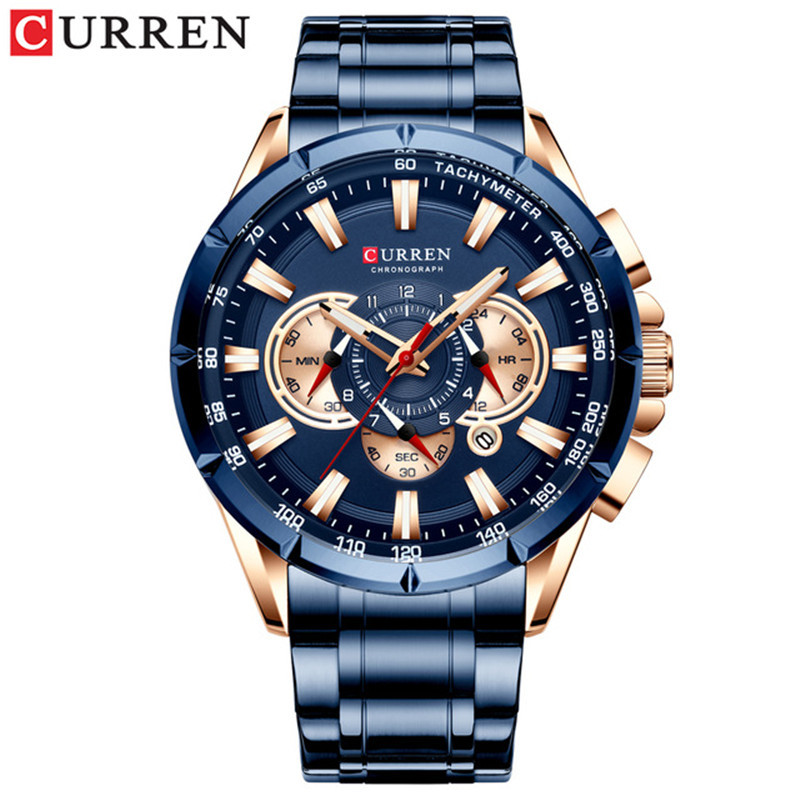 Curren 8363 hombres de negocios correa de acero reloj de cuarzo CALENDARIO DE SEIS pines multifunción luminoso reloj de hombre
