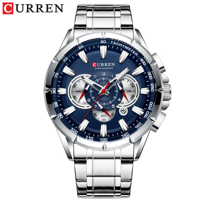 Curren 8363 hombres de negocios correa de acero reloj de cuarzo CALENDARIO DE SEIS pines multifunción luminoso reloj de hombre
