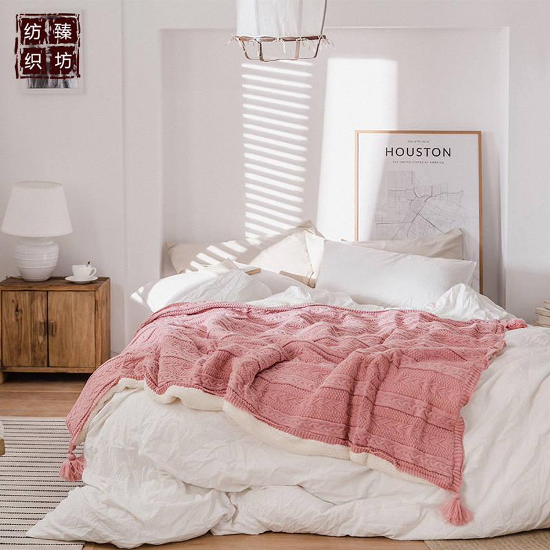 Nuevo otoño y el invierno de lana forrada de lana de punto manta de la borla casa suave juego de cama manta de ventas directas de fábrica