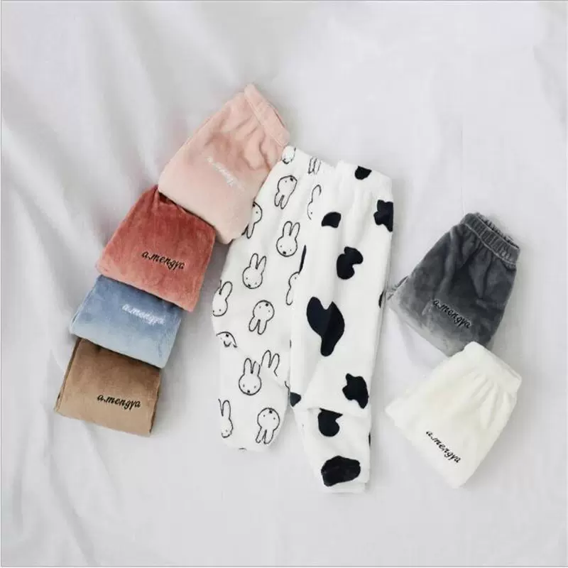 冬季女童男童暖裤外穿儿童家居睡裤加绒珊瑚绒休闲裤小童保暖