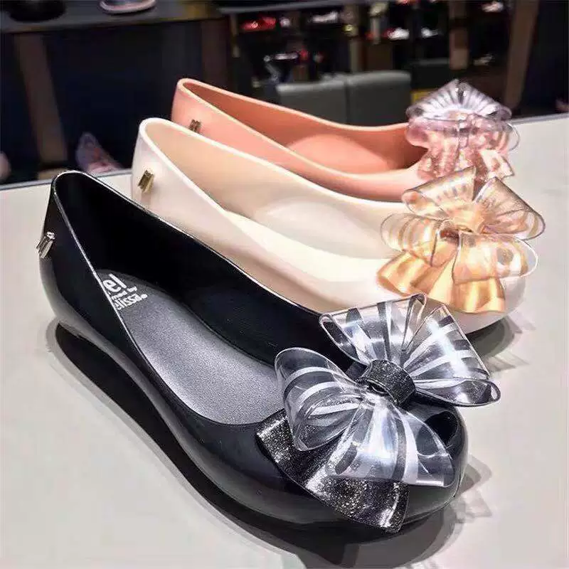 Новые женские туфли Melissa с бантом, светлая пара, обувь без носа, плоские туфли-шлепанцы, детские обувь