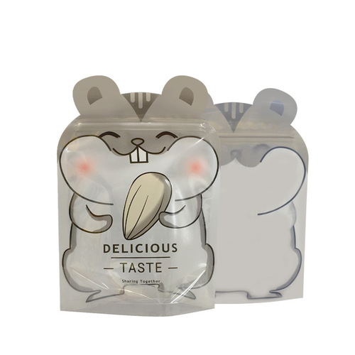 Cartoon self-sealing stand-up bag red panda hamster monkey lucky cat food squirrel eating cow rolled candy van bag