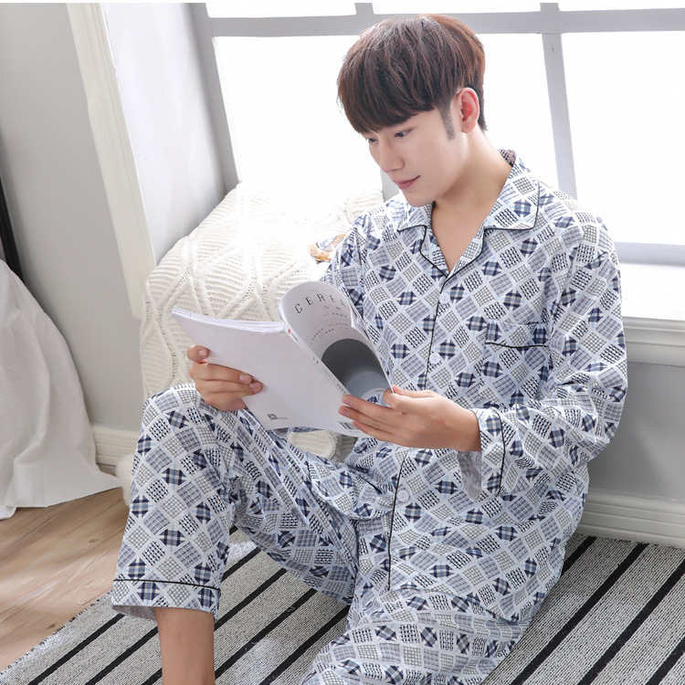 Conjunto de Pijama de Manga Larga para Hombre de Algodón de Punto Cómodo para Hogar image 4