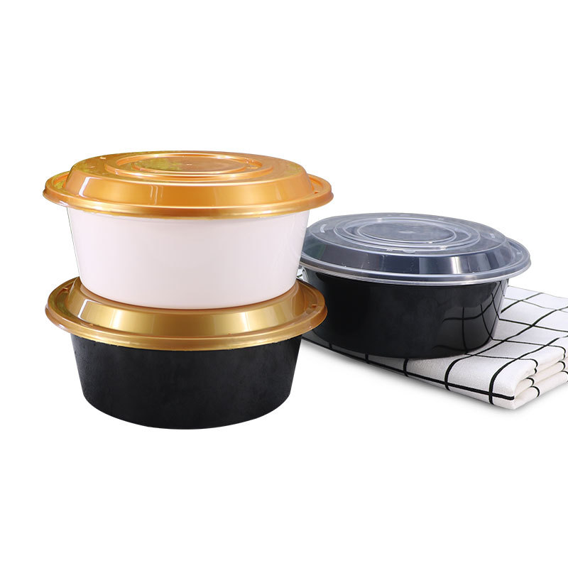 Caja de almuerzo desechable ronda 1100 hogar plástico espesado caja de comida rápida con tapa para llevar caja de embalaje en polvo al por mayor