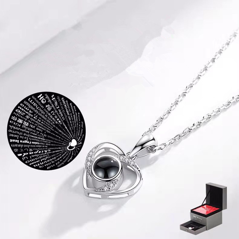 100 languages I love you projection sterling silver necklace creative Diamond Love tremolo with collarbone necklace 100 languages I love you projection sterling silver necklace creative Diamond Love tremolo with collarbone necklace