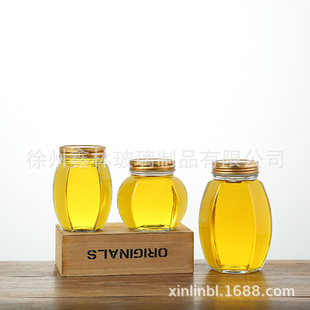 Hexagonal Honey Glass Bottle Transparent Sealed Pepper Beef Jam Bottle 0.50kg Pork Belly Glass Honey Packaging Bottle