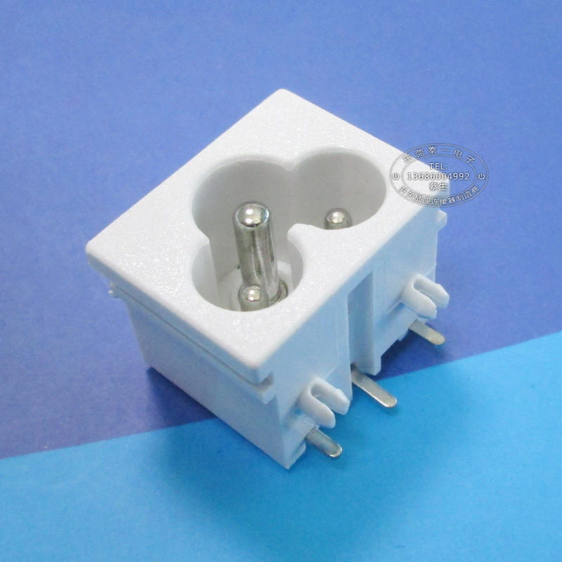 3脚90度插板白色梅花尾插座 公版适配器通用白色梅花电源插座DB-6