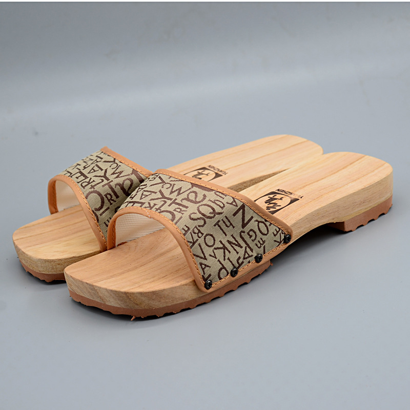 Yuan Zhen No Paint Wood Slippers Home Non-slip Clogs Men's and Women's Shoes Wedge Casual Wooden Shoes Ethnic Style Sneakers