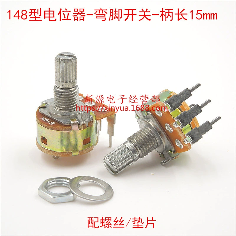 Одношарнирный потенциометр WH148 B10K изогнутая ножка с переключателем 10K усилитель мощности громкость регулировки скорости длина ручки 15 мм