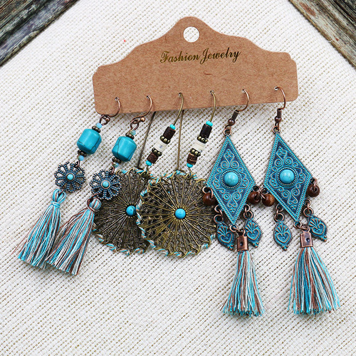 Bohemian style tassel earrings 3 set combination cross-border European and American fashion retro ethnic style earrings