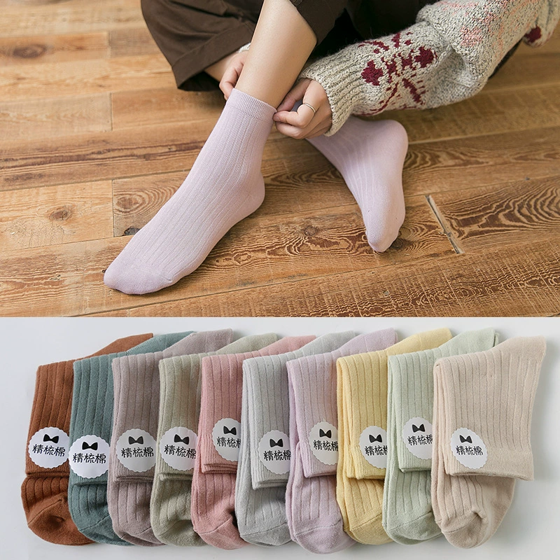 Весенне-летние новые мужские и женские однотонные носки из чесаной хлопковой трубки с двойной иглой, модные хлопковые носки в академическом стиле Joker оптом