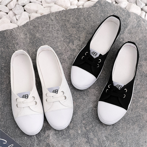 Versatile 2024 Spring Shallow Mouth Canvas Shoes Women's Shoes Student New White Shoes Korean Style Breathable Flat Bottom Nurse Shoes