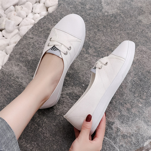 Versatile 2024 Spring Shallow Mouth Canvas Shoes Women's Shoes Student New White Shoes Korean Style Breathable Flat Bottom Nurse Shoes