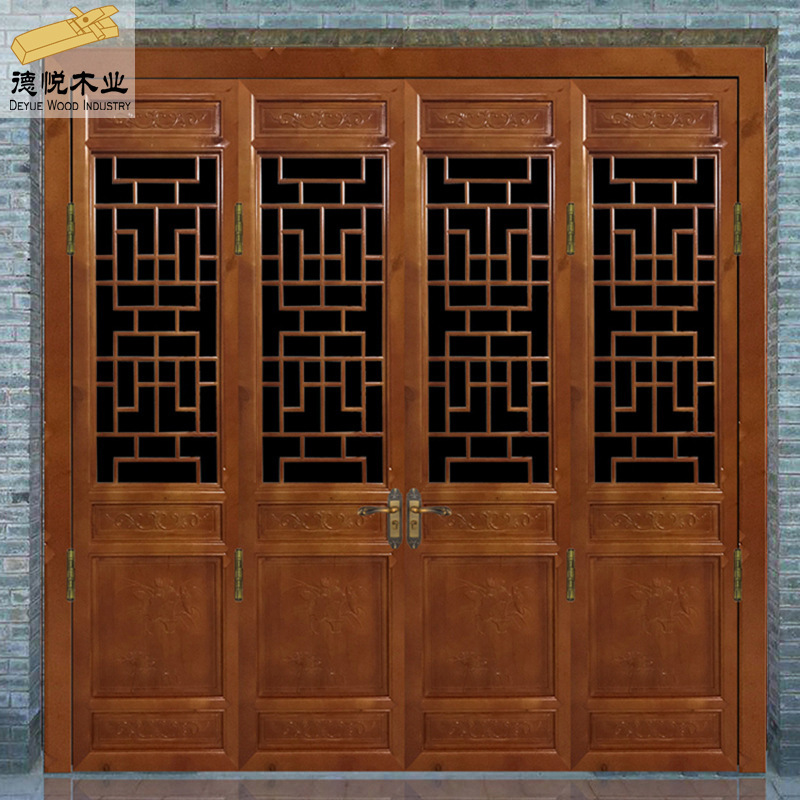 Modern Retro Carved Solid Wood Four-Door Door Can Be Ordered Anti-Theft Log Painted Wooden Door Oak Entrance Door
