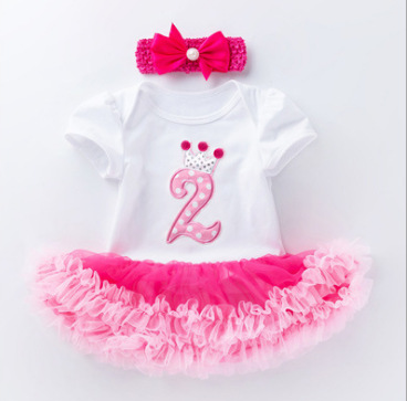 Tren transfronterizo nueva ropa de cumpleaños para bebés de verano, falda para niños, traje de falda de manga corta, ropa de fiesta de cien días para bebés